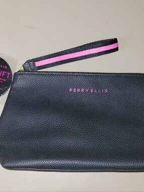 NWT - Perry Ellis Black Wristlet with Pink Trim.